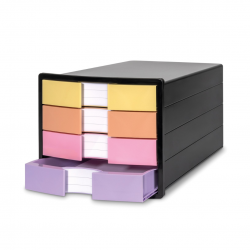 Suport plastic cu 4 sertare pt. documente, HAN Impuls -negru - sertare culori pastel
