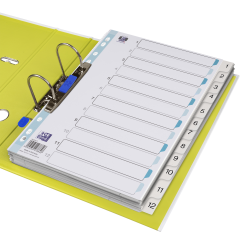 INDEX PLASTIC NUMERIC OXFORD A4 1-12, 12 FILE/SET, 11 PERFORATII PENTRU INDOSARIERE, INCLUDE CUPRINS, CULOARE ALB