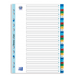 INDEX PLASTIC NUMERIC OXFORD A4 1-31, 31 FILE/SET, 11 PERFORATII PENTRU INDOSARIERE, INCLUDE CUPRINS, CULORI ASORTATE