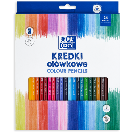 CREIOANE COLORATE OXFORD, VARF 3MM, TRIUNGHIULARE, SET 24 + ASCUTITOARE, INCLUDE AURIU, IN CUTIE DE CARTON