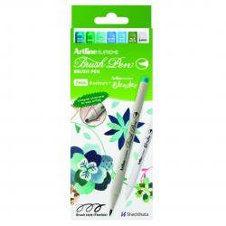 Carioca corp triunghiular, ARTLINE Supreme, varf flexibil (tip pensula), 6 culori/cutie + blender -