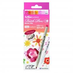 Carioca corp triunghiular, ARTLINE Supreme, varf flexibil (tip pensula), 6 culori/cutie + blender -
