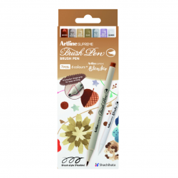 Carioca corp triunghiular, ARTLINE Supreme, varf flexibil (tip pensula), 6 culori/cutie + blender -