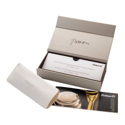 STILOU SOUVERAN M800 CREAM BLUE, PENITA EF AUR 18K, ACCESORII PLACATE CU AUR, CORP ALB-ALBASTRU, CUTIE CADOU