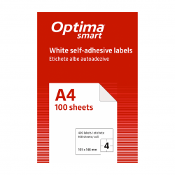 Etichete albe autoadezive 4/A4, 105 x 148 mm, 100 coli/top, Optima Smart
