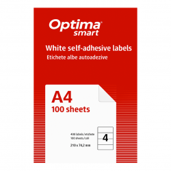 Etichete albe autoadezive 4/A4, 210 x 74,2 mm, 100 coli/top, Optima Smart