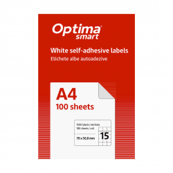 Etichete albe autoadezive 15/A4, 70 x 50,8 mm, 100 coli/top, Optima Smart
