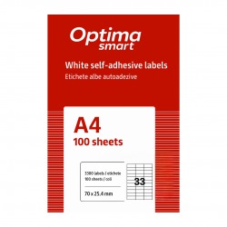 Etichete albe autoadezive 33/A4, 70 x 25,4 mm, 100 coli/top, Optima Smart