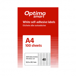 Etichete albe autoadezive 40/A4, 52,5 x 29,7 mm, 100 coli/top, Optima Smart
