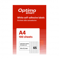 Etichete albe autoadezive 65/A4, 38 x 21,2 mm, 100 coli/top, Optima Smart