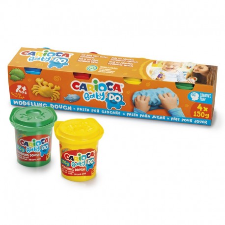 Set plastilina colorata, 4 culori x 150 g, contine instrumente de modelaj, CARIOCA Baby Do