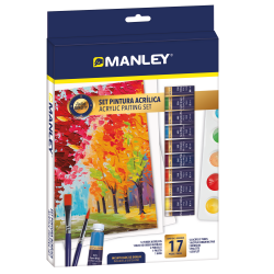 Set tempera acrilica Manley, rezistente la apa, 2 pensule+paleta incluse - 12 culori/set