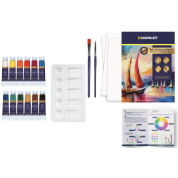 Set tempera acrilica Manley, solubila in apa, 12 ml - 12 culori/set