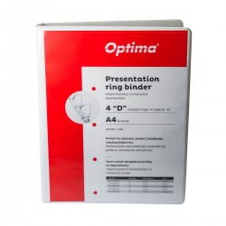 Caiet mecanic cu buzunar, plastifiat PP, 4 inele in "D", 16 mm, cotor 25mm, Optima - alb