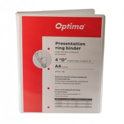 Caiet mecanic cu buzunar, plastifiat PP, 4 inele in "D", 25 mm, cotor 40mm, Optima - alb