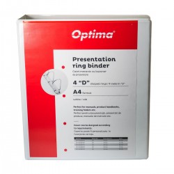 Caiet mecanic cu buzunar, plastifiat PP, 4 inele in "D", 50 mm, cotor 75mm, Optima - alb