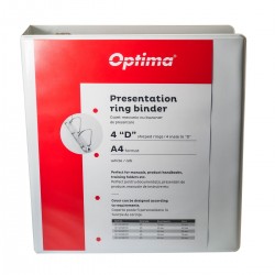 Caiet mecanic cu buzunar, plastifiat PP, 4 inele in "D", 65 mm, cotor 90mm, Optima - alb