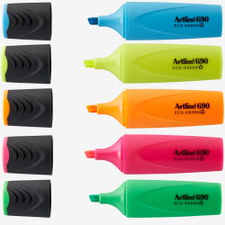 Textmarker ARTLINE 690 Eco Green, varf tesit 1.0-4.0mm, 4 culori/set