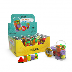 Display radiere pt creion, 12 tuburi x 10 mini radiere/display, SILKA JR. Fruit - forme fructe