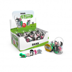 Display radiere pt creion, 12 tuburi x 10 mini radiere/display, SILKA JR. Animal - forme animale