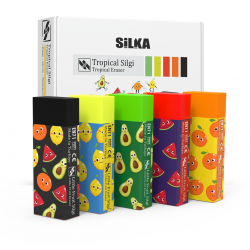 Display radiere pt creion, nu lasa reziduuri, 20buc/display, SILKA Tropical - design fructe