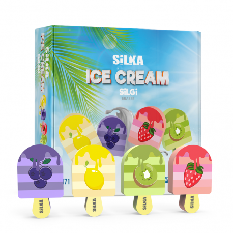 Display radiere pt creion, nu lasa reziduuri, 36buc/display, SILKA Ice Cream-design inghetata cu fru