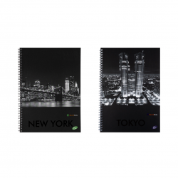 Caiet cu spirala, A4, 70 file, 70gr./mp, coperta carton 300gsm, design cities by night - matematica