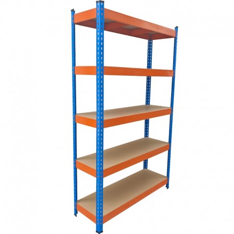 Raft metalic PROFESIONAL Premium 2000x1200x600 mm (HxLxl) lacuit albastru/portocaliu 5 polite MDF, 2500 kg, 7 ani garantie, PLUS