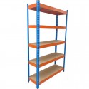 Raft metalic PROFESIONAL Premium 2000x1200x600 mm (HxLxl) lacuit albastru/portocaliu 5 polite MDF, 2500 kg, 7 ani garantie, PLUS