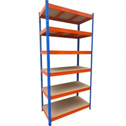 Raft metalic PROFESIONAL Premium 2500x1200x400 mm (HxLxl) lacuit albastru/portocaliu 6 polite MDF, 3000 kg, 7 ani garantie, PLUS