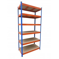 Raft metalic PROFESIONAL Premium 2500x1200x500 mm (HxLxl) lacuit albastru/portocaliu 6 polite MDF, 3000 kg, 7 ani garantie, PLUS