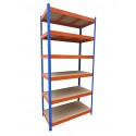 Raft metalic PROFESIONAL Premium 2500x1200x500 mm (HxLxl) lacuit albastru/portocaliu 6 polite MDF, 3000 kg, 7 ani garantie, PLUS