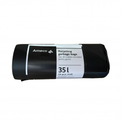 Saci plastic reciclabil, standard, 35L, 50x60cm, 20 microni, 15buc/rola, Ameco - negri