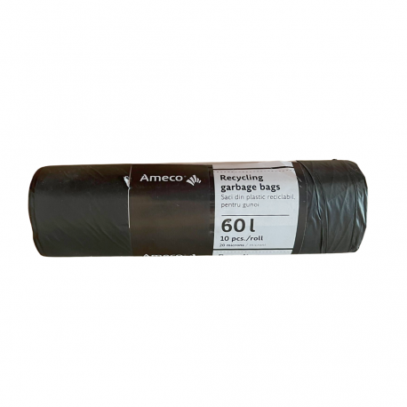 Saci plastic reciclabil, standard, 60L, 60x72cm, 20 microni, 10buc/rola, Ameco - negri