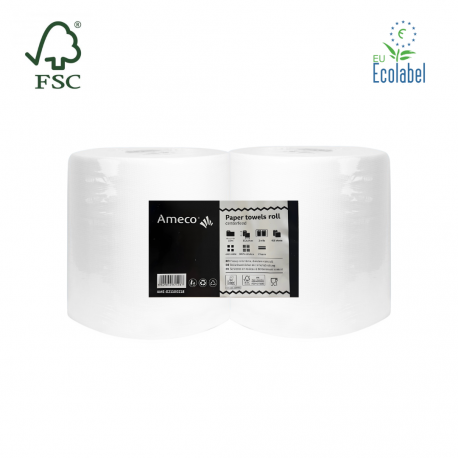 Prosop rola hartie alba, derulare centrala, 110m - 2 straturi, 2 role/set, Ameco
