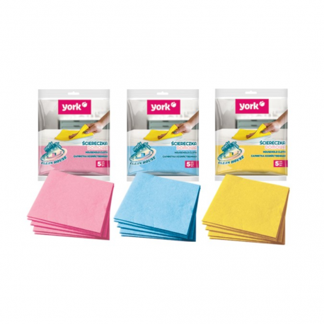 Lavete universale, subtiri, 35 x 35cm, 5 buc/set, 70% vascoza, YORK - galbene, albastre