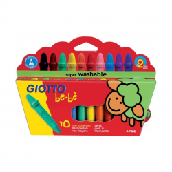 Creioane cerate din plastic + ascutitoare, 10 culori/cutie, GIOTTO be-be