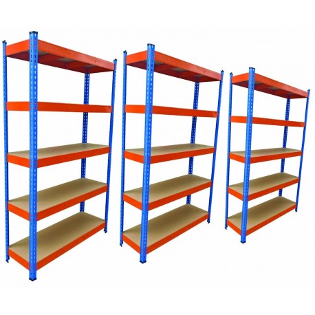 Raft triplu PROFESIONAL Premium 2000x3600x400 mm (HxLxl) lacuit albastru/portocaliu 5 polite MDF, 7500 kg, 7 ani garantie, PLUS