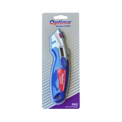 Cutter profesional Optima, lama trapezoidala + 4 rezerve SK2 tratate, 2 functiuni, zinc cu rubber gr