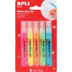 Lipici cu sclipici Apli, culori fluorescente, 5 culori/set