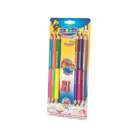 Creioane colorate Carioca Jumbo cu 2 capete, 6 bucati/set