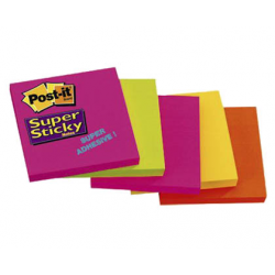 NOTES AUTOADEZIV POST-IT SUPER STICKY 76X76 mm, 5 culori neon/set