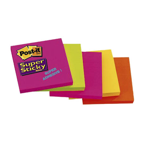 NOTES AUTOADEZIV POST-IT SUPER STICKY 76X76 mm, 5 culori neon/set