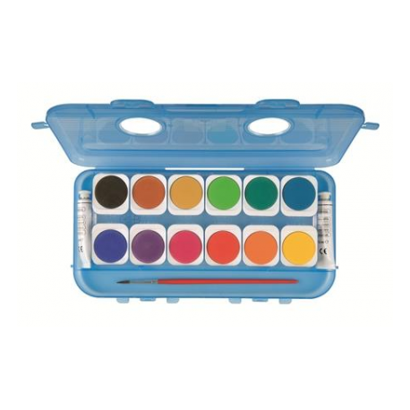 Acuarele Morocolor cu pensula, diametru pastila 30 mm, 2 tuburi albe, 12 culori/set