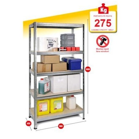 RAFT METALIC CU 5 POLITE EUROSTOCK, montaj fara suruburi, 275 kg/polita