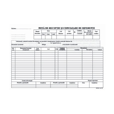 NOTA INTRARE-RECEPTIE FARA TVA A4