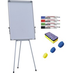 Pachet Flipchart magnetic, 70x100 cm Premium, inaltime ajustabila + accesorii: markere, burete, magneti (7 ani Garantie)