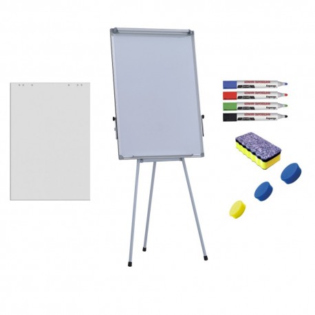 Pachet Flipchart magnetic, 70x100 cm Premium, inaltime ajustabila + accesorii: hartie flipchart, markere, burete, magneti