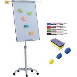 Flipchart mobil, Premium, 70x100 cm, brate laterale, inaltime ajustabila + accesorii: markere, burete, magneti