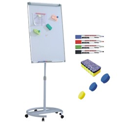 Flipchart mobil cu brate, Premium, 70x100 cm, inaltime ajustabila + accesorii: markere, burete, magneti (7 ani Garantie)